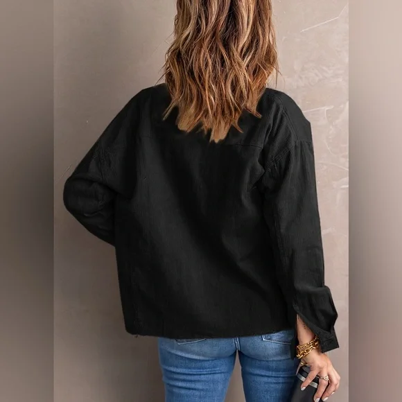 Raw Hem Button Front Corduroy Jacket